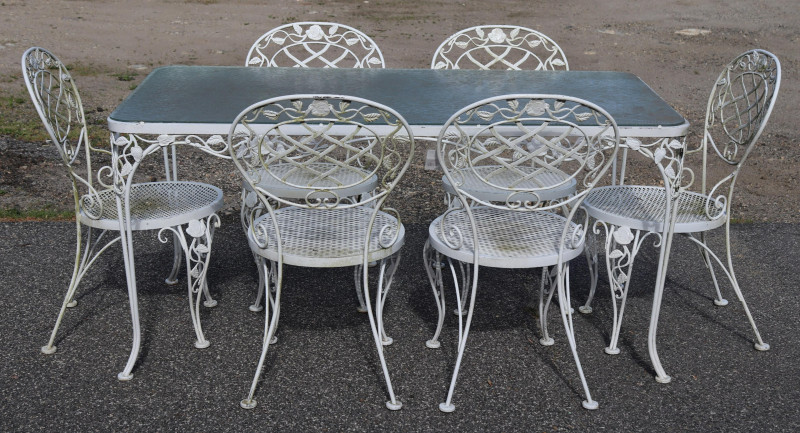Woodard Chantilly Rose White Metal Table 6 Chairs