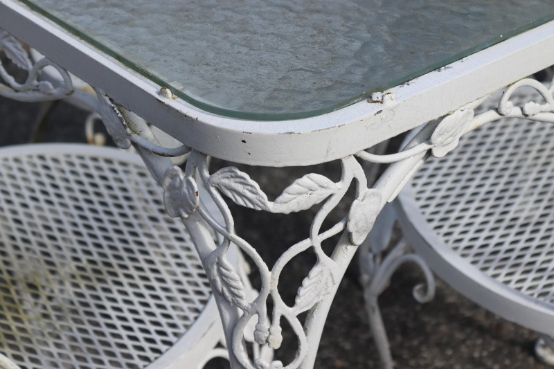 Woodard Chantilly Rose White Metal Table 6 Chairs