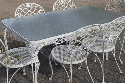 Woodard Chantilly Rose White Metal Table 6 Chairs