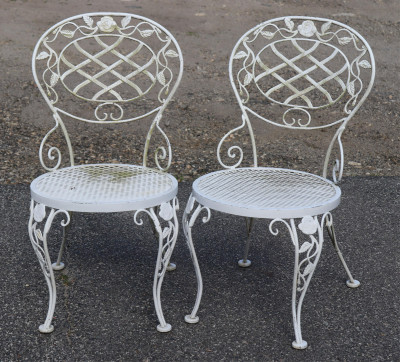 Woodard Chantilly Rose White Metal Table 6 Chairs