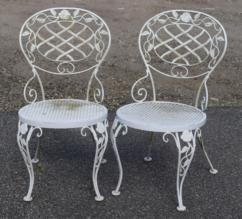 Woodard Chantilly Rose White Metal Table 6 Chairs