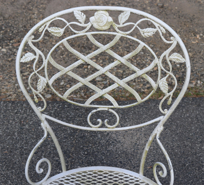 Woodard Chantilly Rose White Metal Table 6 Chairs