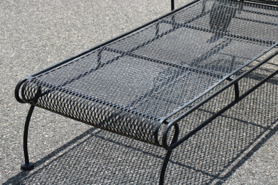Pair Woodard Style Outdoor Chaises nest tables
