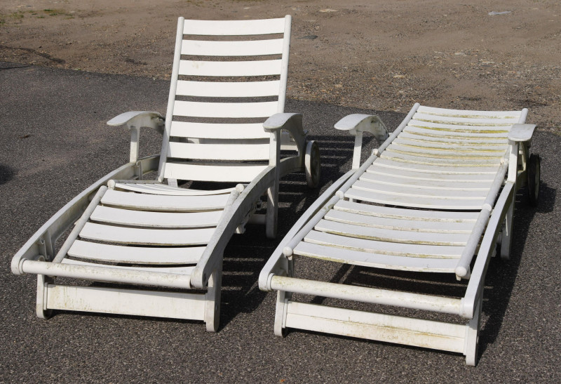 Pair Plastic Deck Chaise Lounges