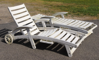 Pair Plastic Deck Chaise Lounges