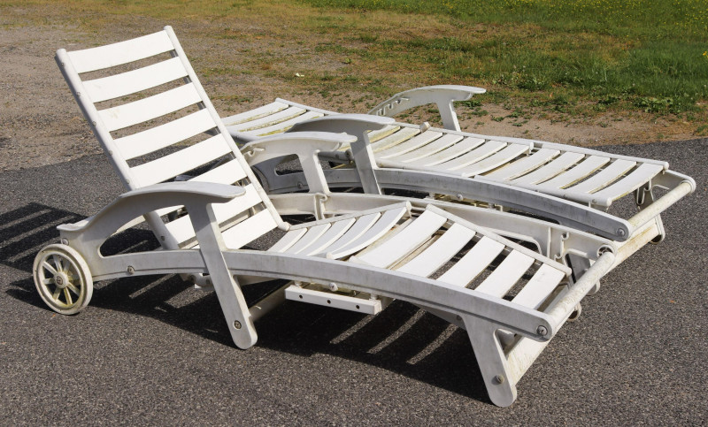 Pair Plastic Deck Chaise Lounges