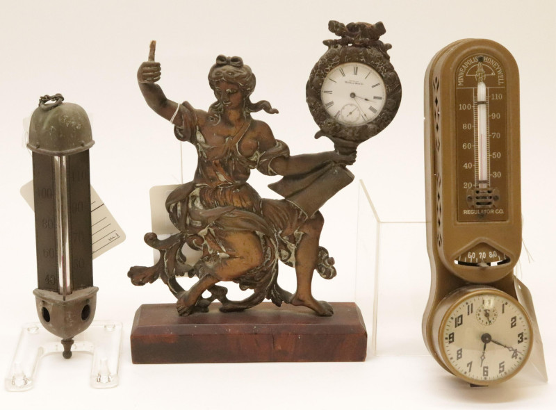 Figural Brass Watch Fob Thermometer Clock