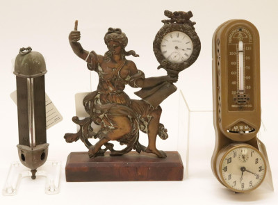 Figural Brass Watch Fob Thermometer Clock
