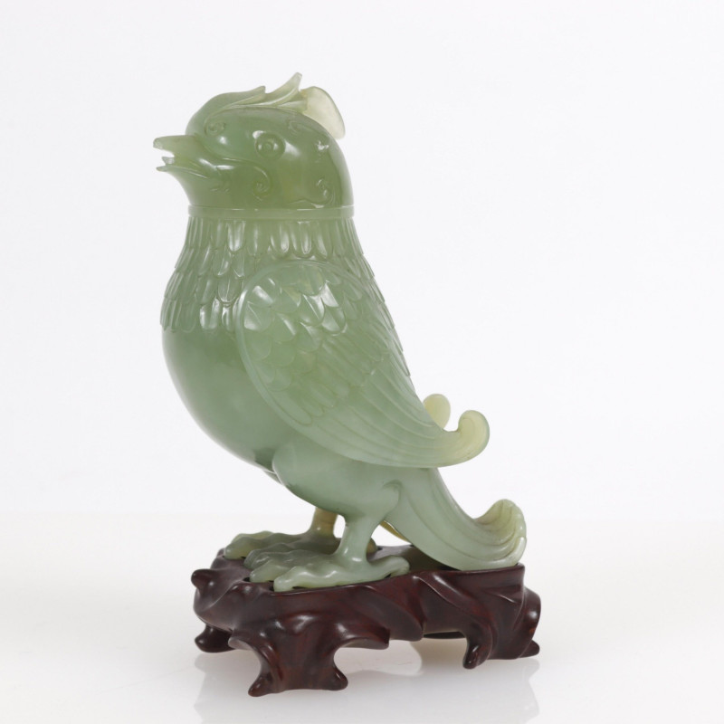 Chinese Archaistic Style Jade Bird as Jar 20th C