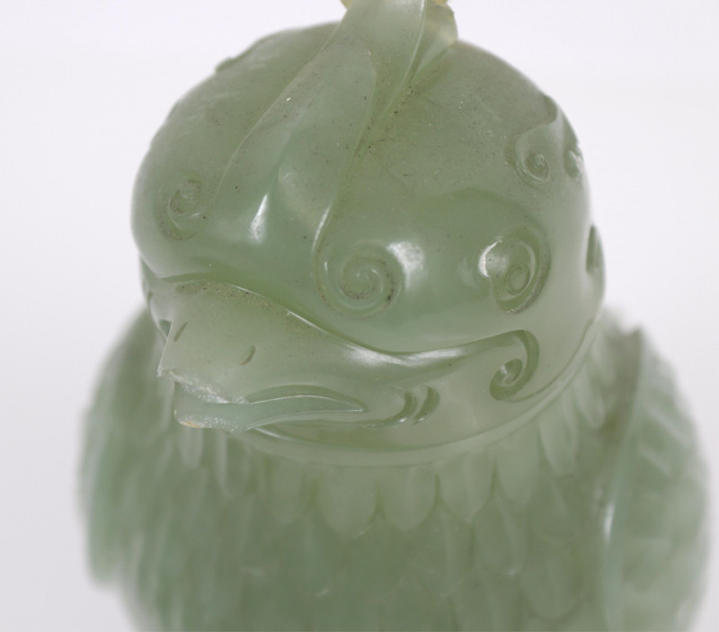 Chinese Archaistic Style Jade Bird as Jar 20th C