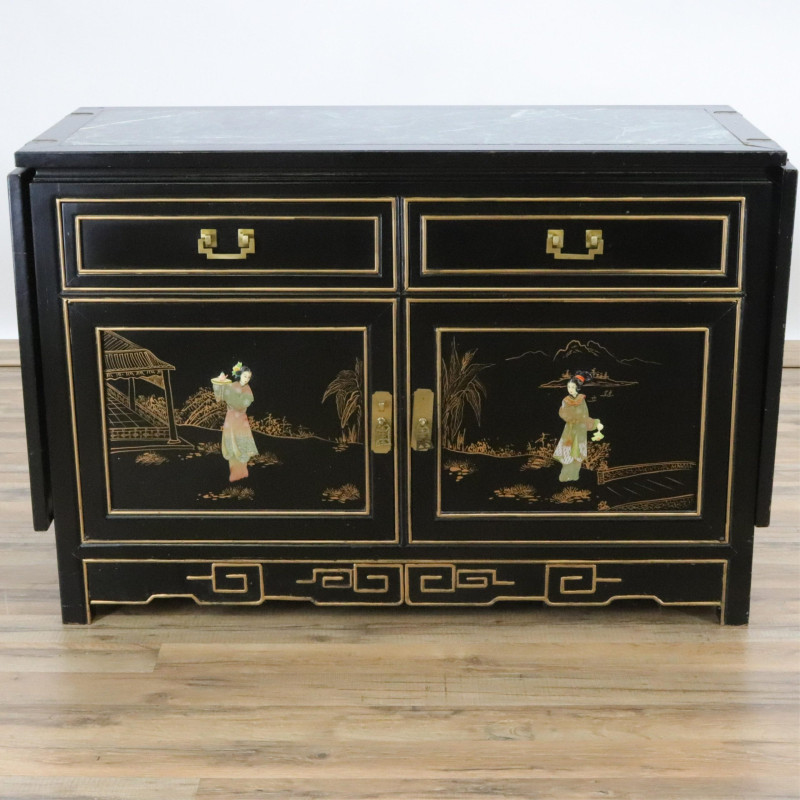 Chinese Style Gilt Black Lacquer Server