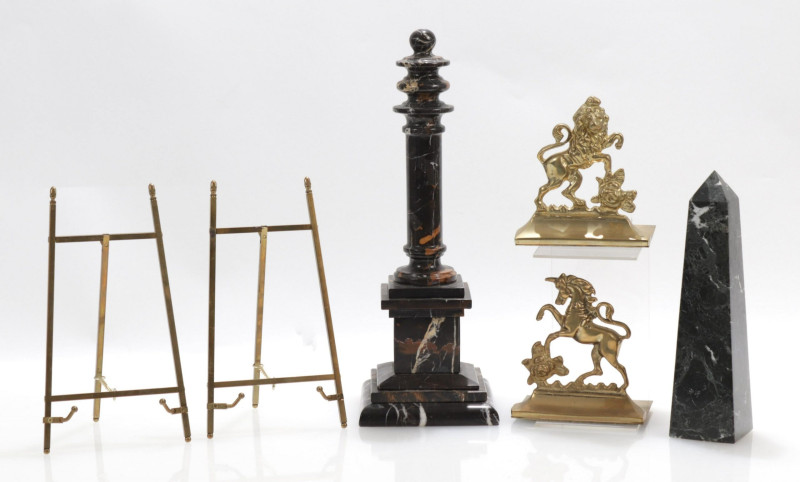Marble Obelisk Column Brass Bookends