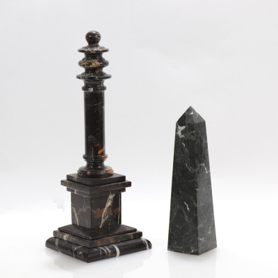 Marble Obelisk Column Brass Bookends
