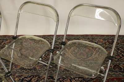 Set of 4 Kartell Style Chrome Lucite Chairs