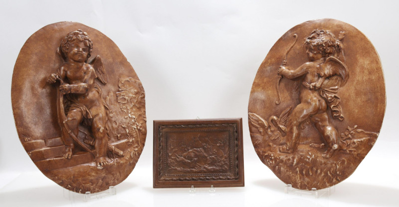 Pair Ceramic Putti Plaques Another