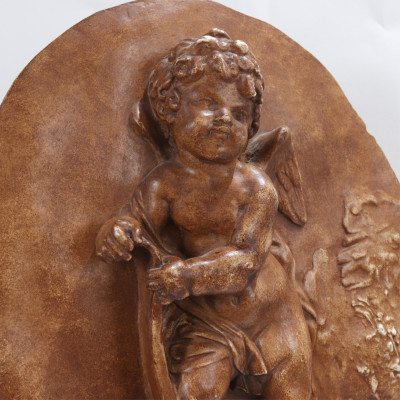 Pair Ceramic Putti Plaques Another