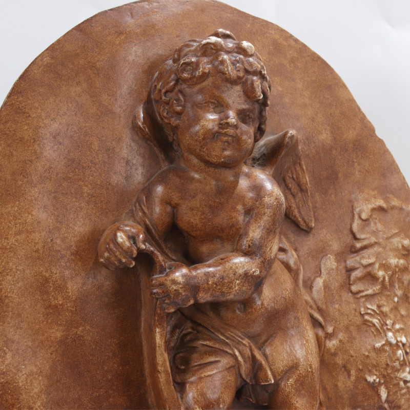 Pair Ceramic Putti Plaques Another