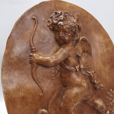 Pair Ceramic Putti Plaques Another
