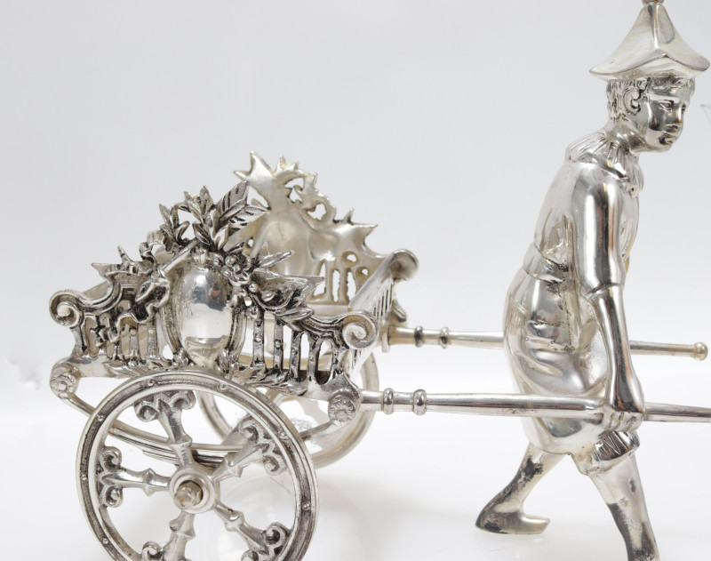3 Silverplate Rickshaw Form Decanter Trolleys