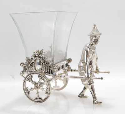 3 Silverplate Rickshaw Form Decanter Trolleys