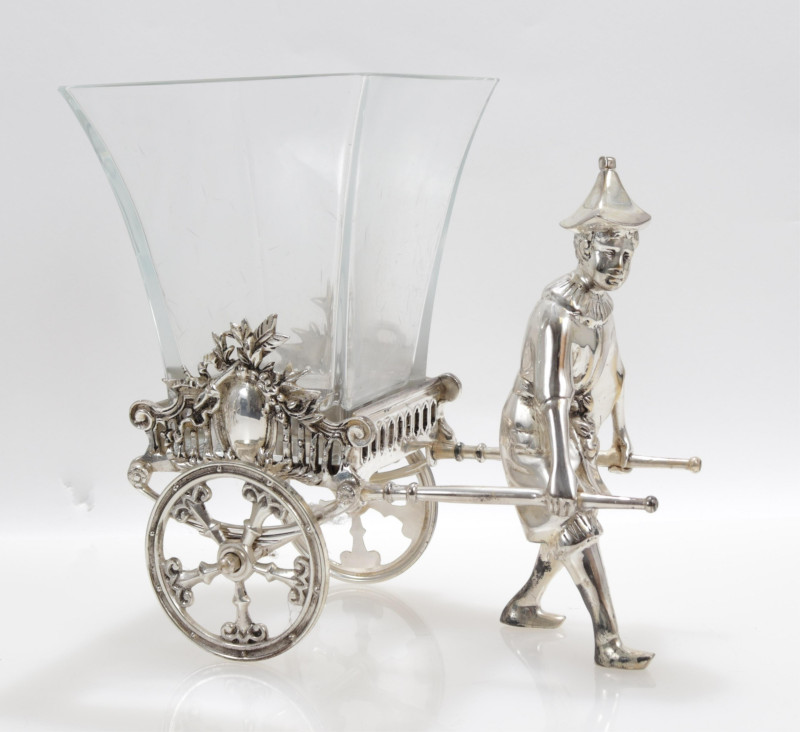 3 Silverplate Rickshaw Form Decanter Trolleys