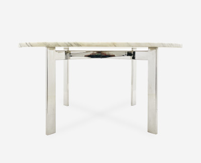 Round marble and chromed steel modern dining table
