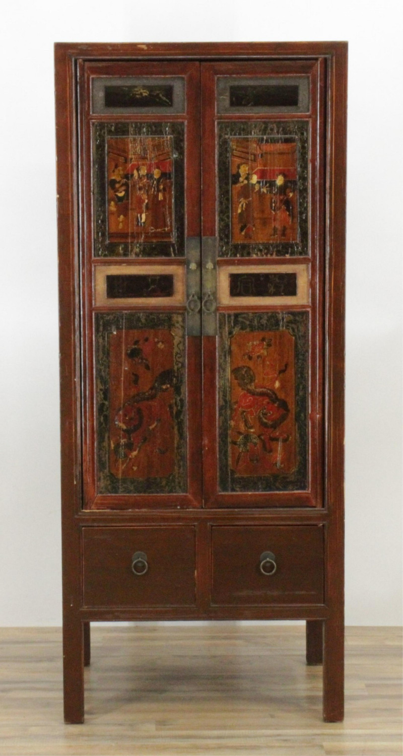 Chinese Painted Hardwood Armoire