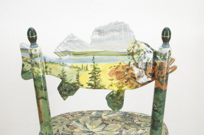 Mackenzie Childs &apos;Forest Fish&apos; High Back Bar Stool