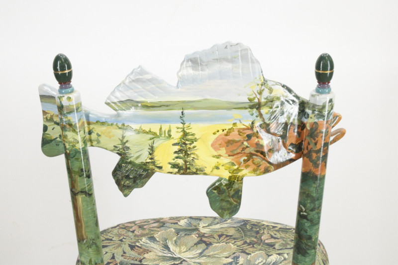 Mackenzie Childs &apos;Forest Fish&apos; High Back Bar Stool