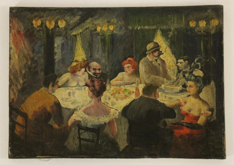 Manner of George Grosz, Cafe, paint on board