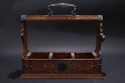 Victorian Silverplate Mounted Oak Tantalus, 19 C.