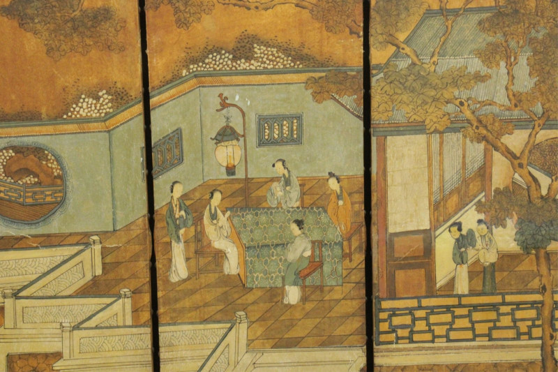 Chinese Paint Decorated 4 Panel Screen