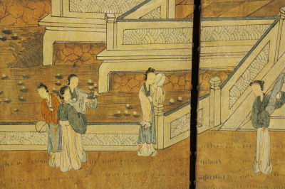 Chinese Paint Decorated 4 Panel Screen