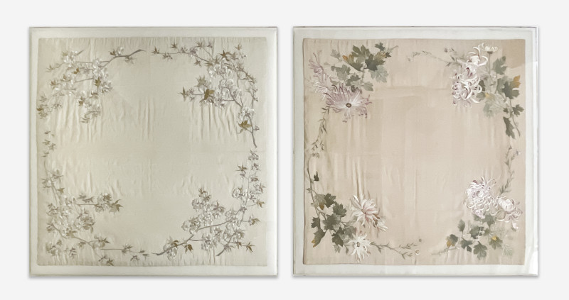 Two Republic Era Chinese Export Embroidered Silk Tablecloths