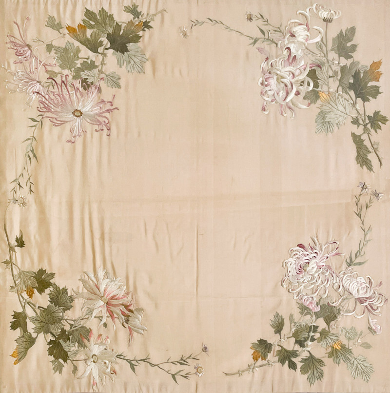 Two Republic Era Chinese Export Embroidered Silk Tablecloths