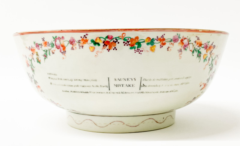Chinese Export Satirical Punch Bowl, &apos;Sauney&apos;s Mistake&apos;