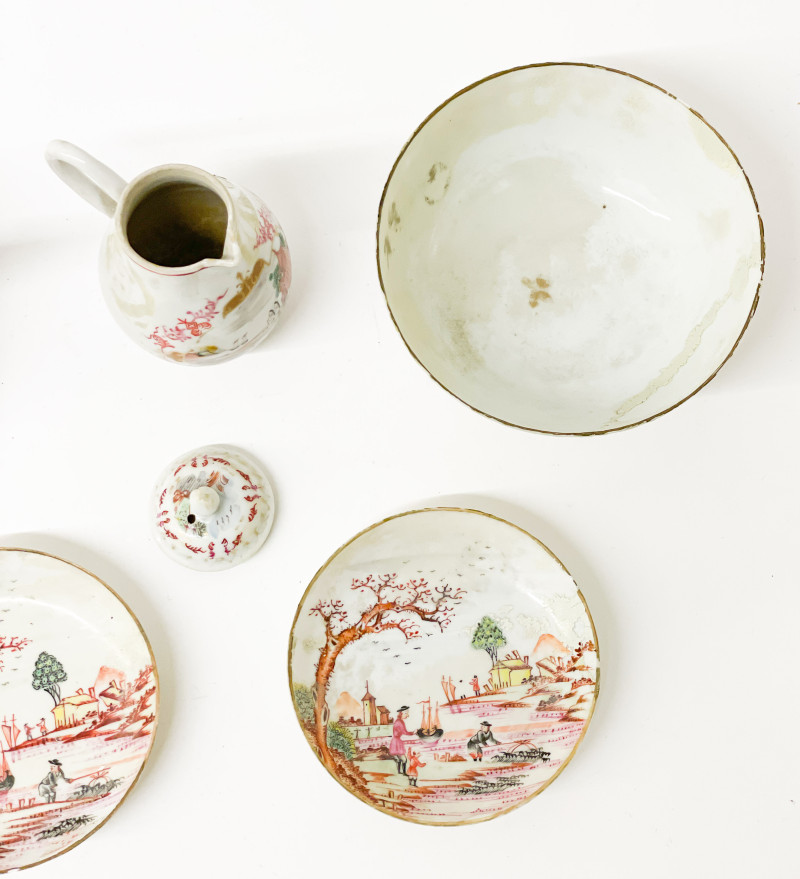 Chinese Export Porcelain European Landscape Partial Teaset