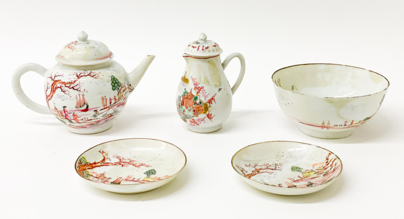 Chinese Export Porcelain European Landscape Partial Teaset