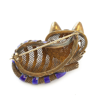 Antique Silver and Enamel Cat Brooch