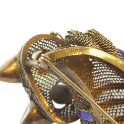 Antique Silver and Enamel Cat Brooch