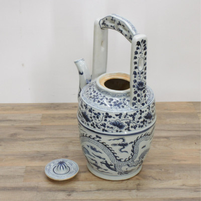 Large Chinese Blue And White Lidded Teapot