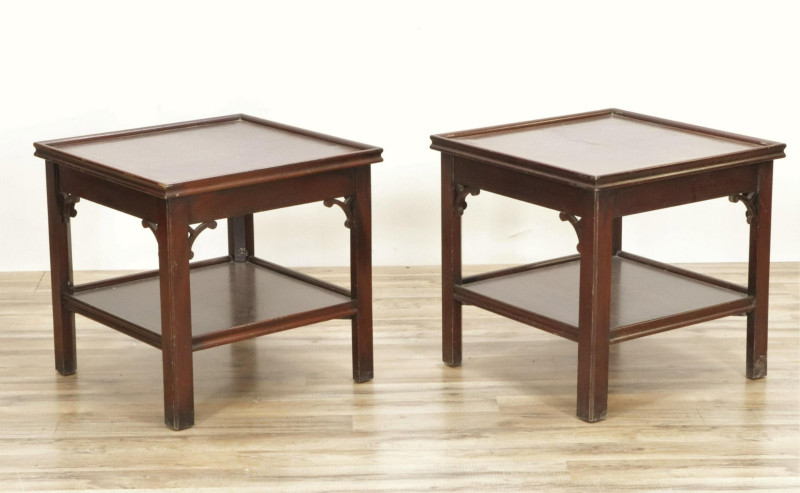 Pair Georgian Style Inlaid Mahogany End Tables