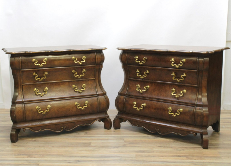 Pair Baker Burl Walnut Chest of Drawers