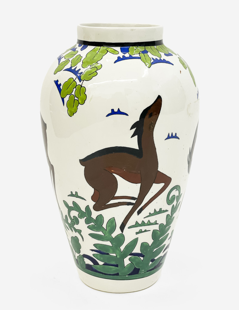 Boch Frères Keramis Art Deco Vase with Deer