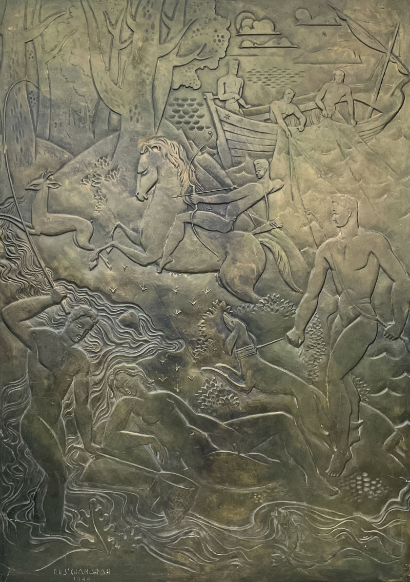 Plaster Relief Depicting Classical Sporting Figures
