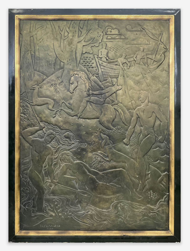 Plaster Relief Depicting Classical Sporting Figures
