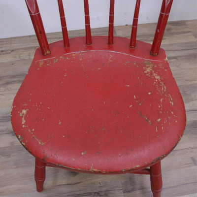 Late Federal Red Painted Side Chair &amp; Armchair