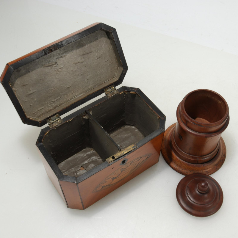 Regency Clock, Tea Caddy, Treen Box &amp; Bucket