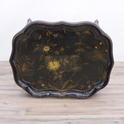 Victorian Gilt &amp; Lacquer Papier Mache Tray/Stand