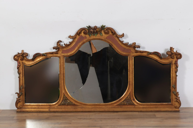 Rococo Style Gilt &amp; Red Painted Overmantel Mirror